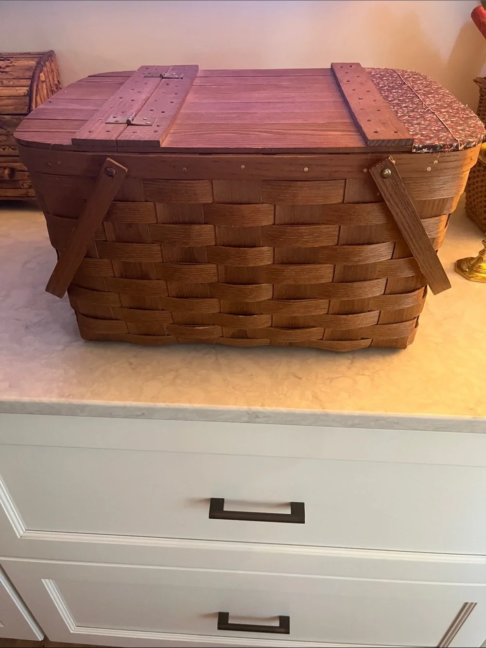 Vintage Basketville Large  Woven Wood Picnic Basket Home Decor